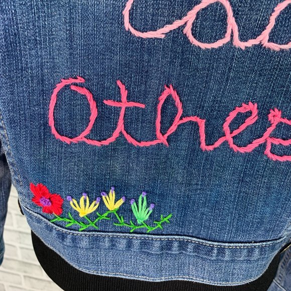 Hand Embroidered Love Each Other Denim Jacket - Picture 6 of 8